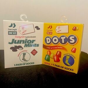 Novelty Crew Socks- 2 Pair OS Unisex Gift Box / DOTS (Candy) & Junior Mints NWT